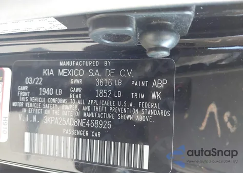 2022 Kia Rio 5-Door S from USA, damaged, VIN 3KPA25AD8NE468926